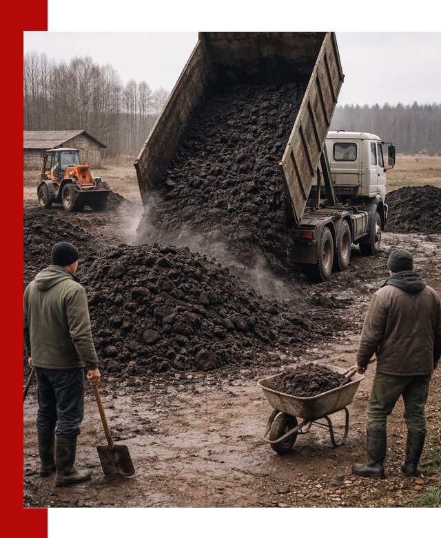 Доставка низинного торфа с разгрузкой и доставкой в Мегионе