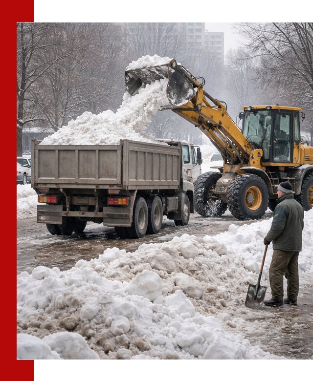 Вывоз снега грузовой техникой в Мегионе оперативно и чисто