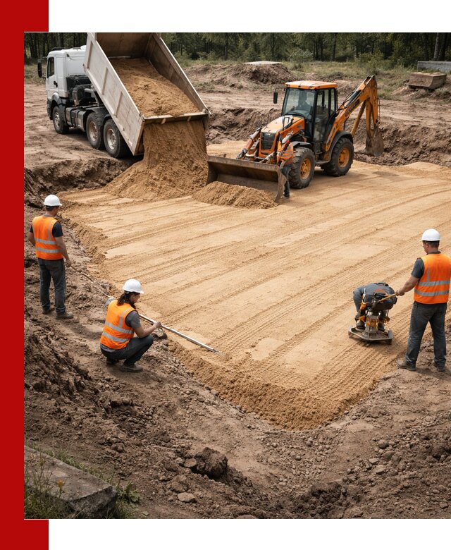 Устройство песчаной подушки для фундаментов и дорог в Мегионе